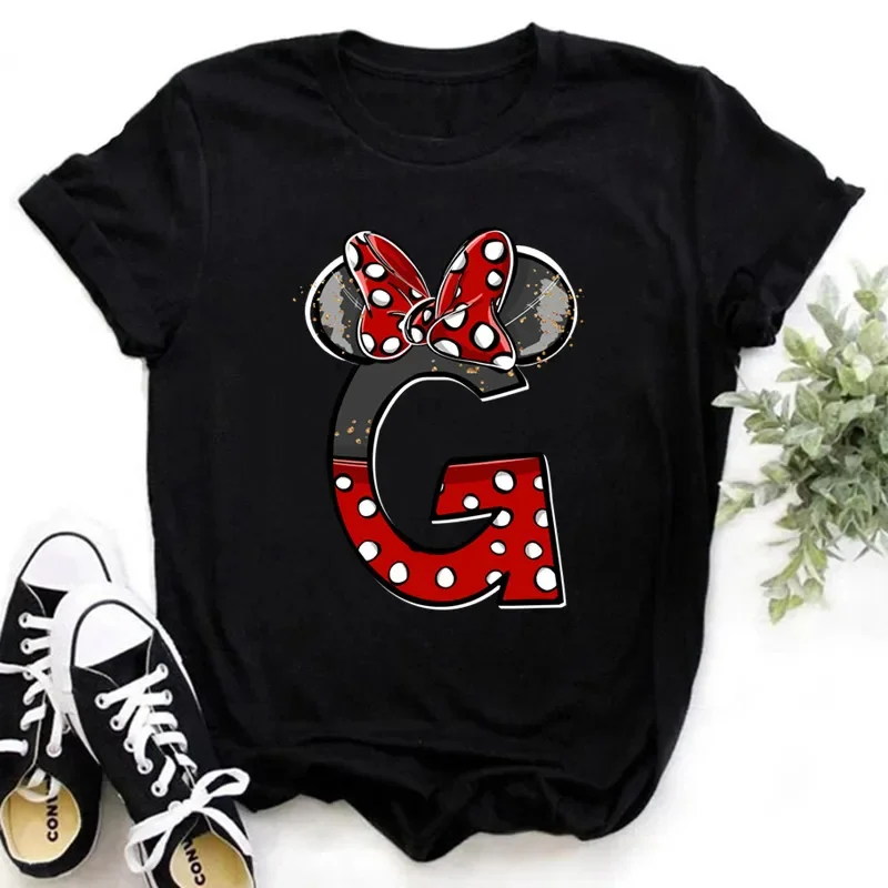 thumbnail image 1 of Ropa de verano de manga corta de Disney para niños, camisetas de algodón con estampado de letras de Minnie Mouse, camisetas de la AZ para niños, camisetas Y2k para niños y niñas, 1 of 5