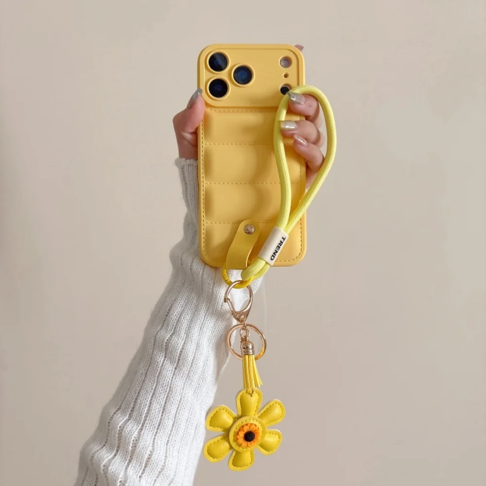 Sunflower Pendant Lanyard Case with Wrist Strap - Shockproof Soft Down Jacket Cover
