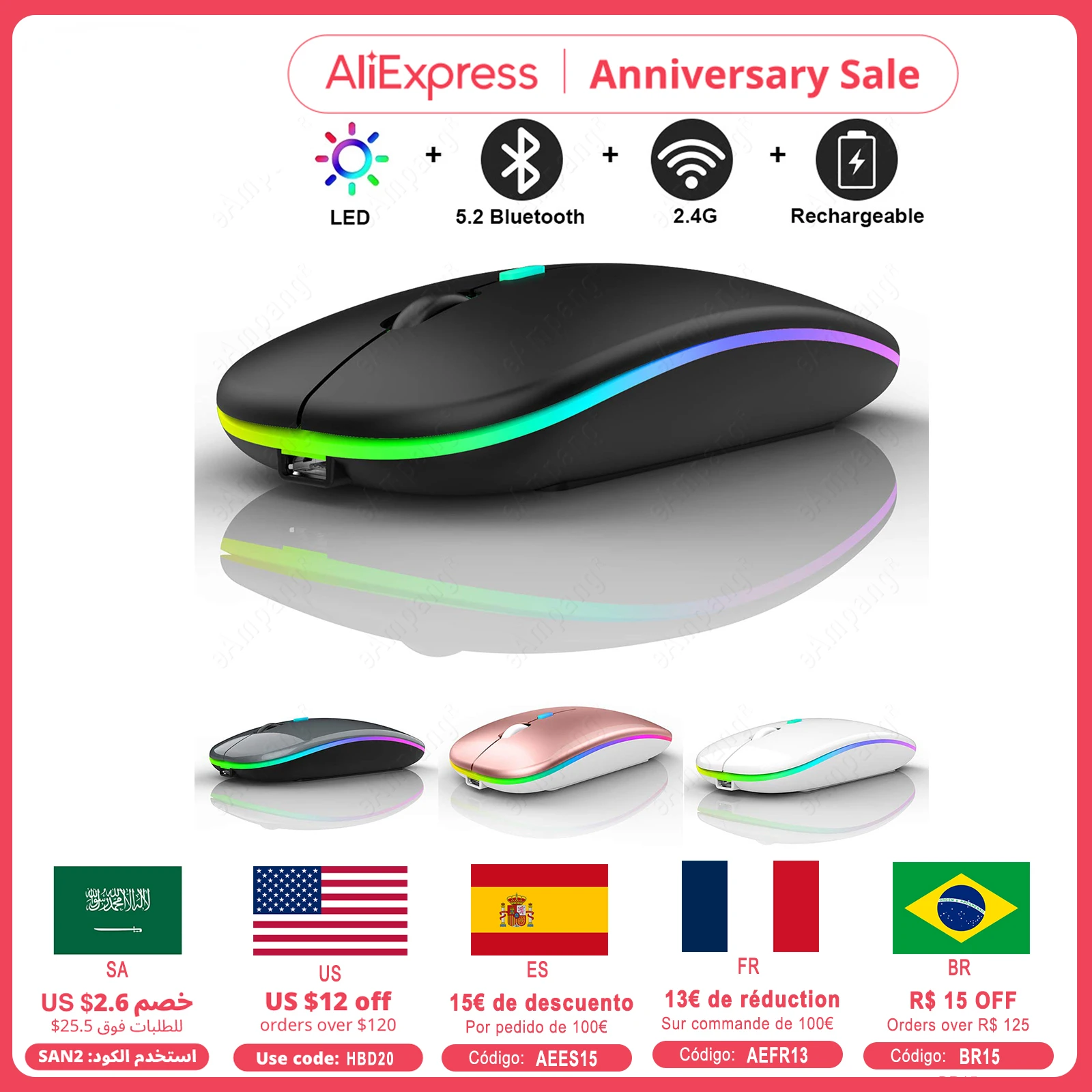 5.2 Bt Wireless Mouse Per Apple Macbook Air Xiaomi Pro Mouse Per Huawei Matebook Laptop Notebook Computer Ipad Tablet Matepad