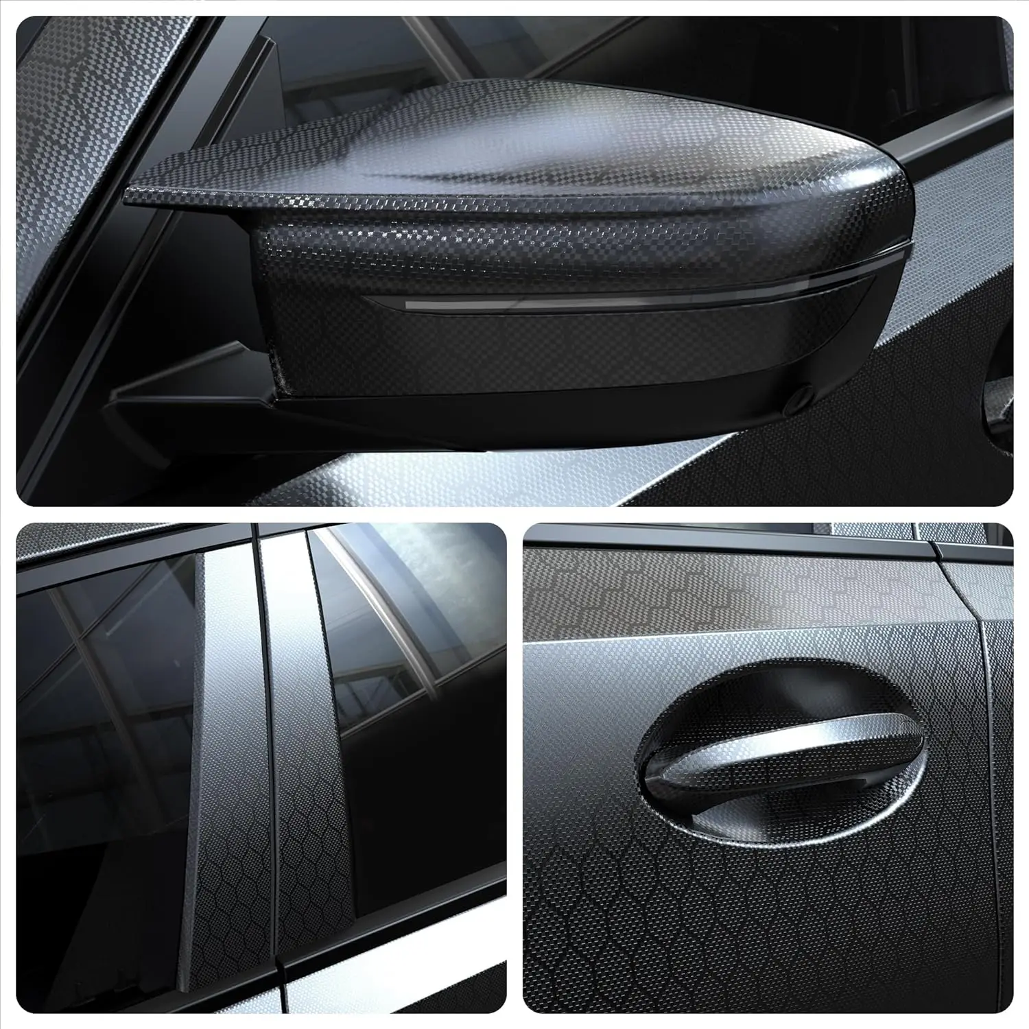 Glossy Black Cosmic Hex Forged Carbon Fiber Vinyl Wrap for Vehicle Accessories