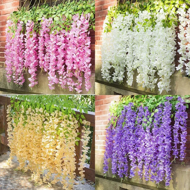 

Wisteria Vine Artificial Flowers Wholesale 110cm Trailing Fake Flower String For Home Wedding Party Decor Silk Wisteria Garland