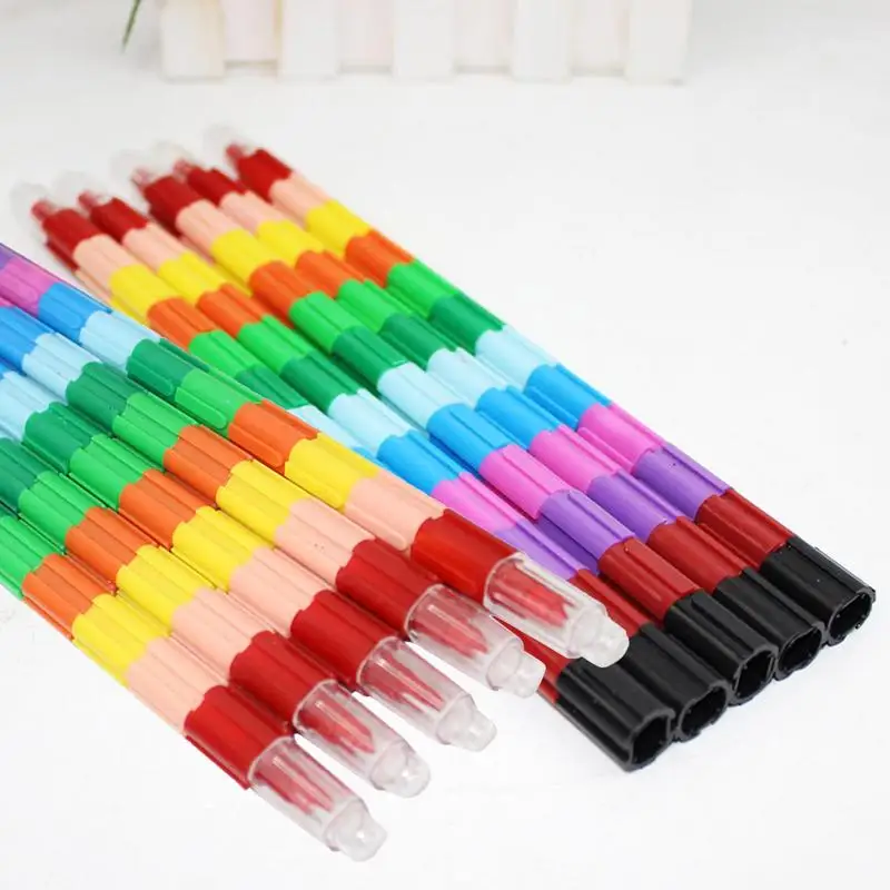 PLASTIC ROUND STACKABLE Crayons set of 5 rainbow art fun party favor $4.00  - PicClick