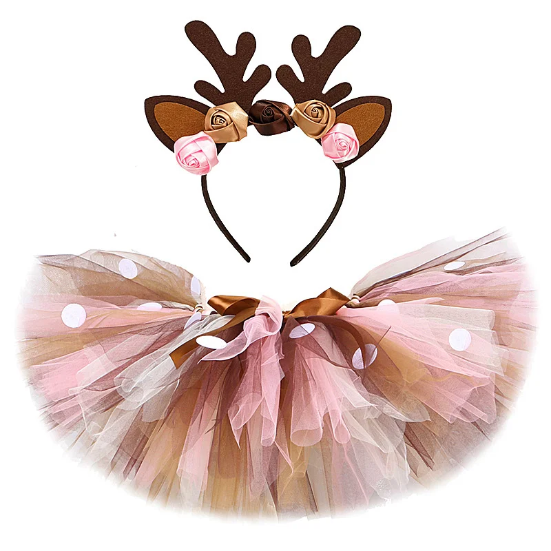 

Christmas Elk Tutu Skirt Fluffy Girls Santa Costume Clothes For Children Party Halloween Cosplay Wear Milu Deer Costume Clothes