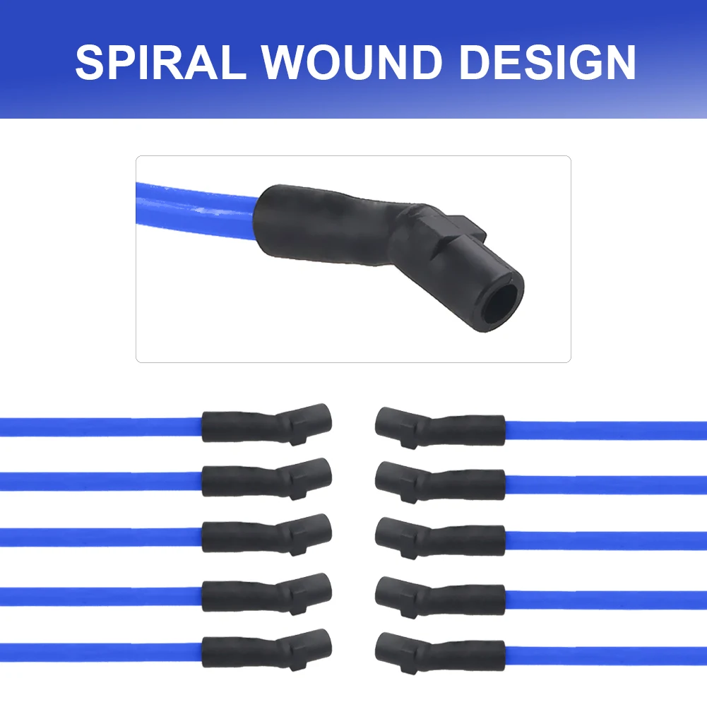 Ignition Wires High Performance Blue 10.5mm Spark Plug Wires For Ford F-150 F150 Mustang 5.0L 5.8L SBF 302 289