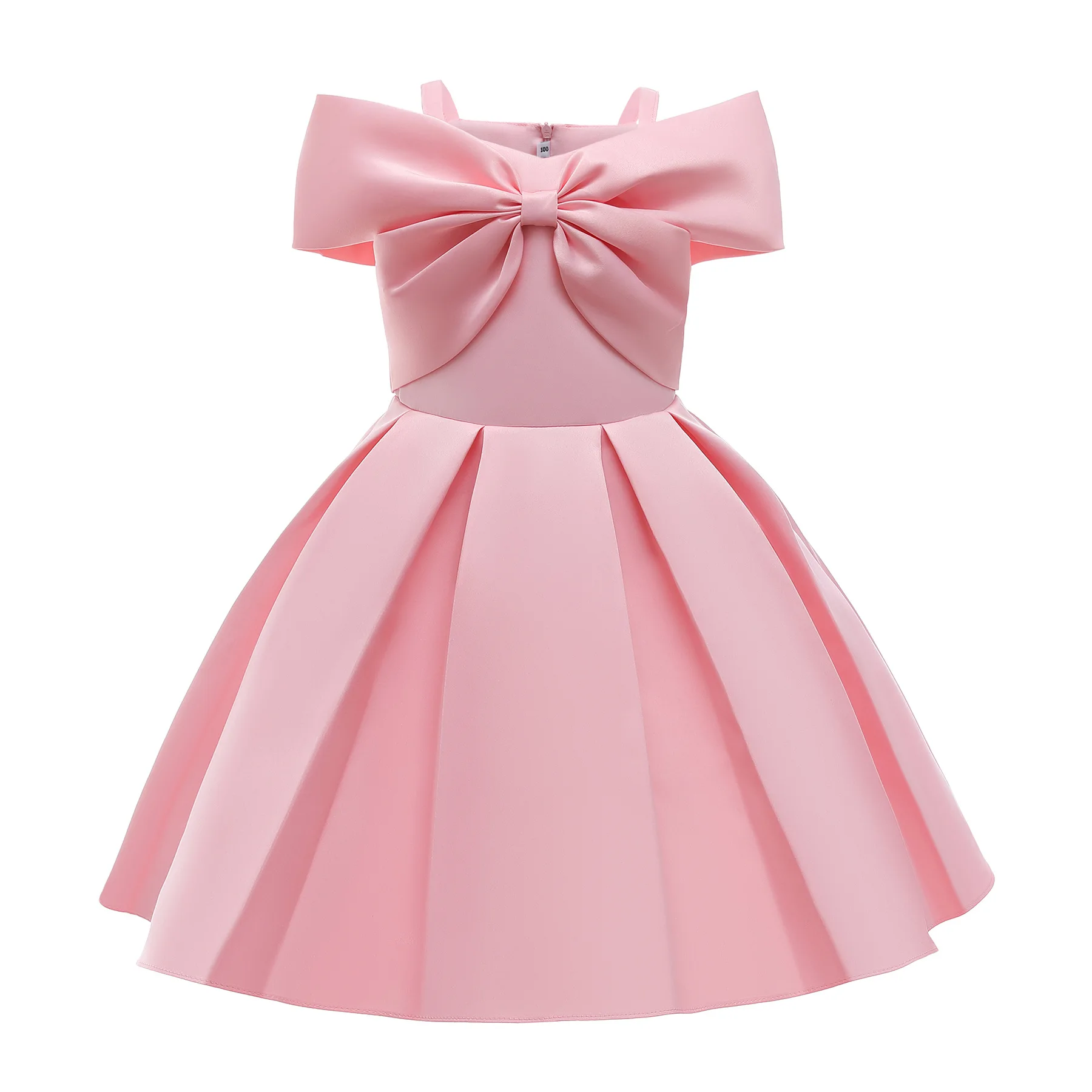 

2023 Girl Bow Princess Dress New Girl One-shoulder Solid Dress Party Birthday Stitching Cute Tutu Flower Dress Fashion Clothing