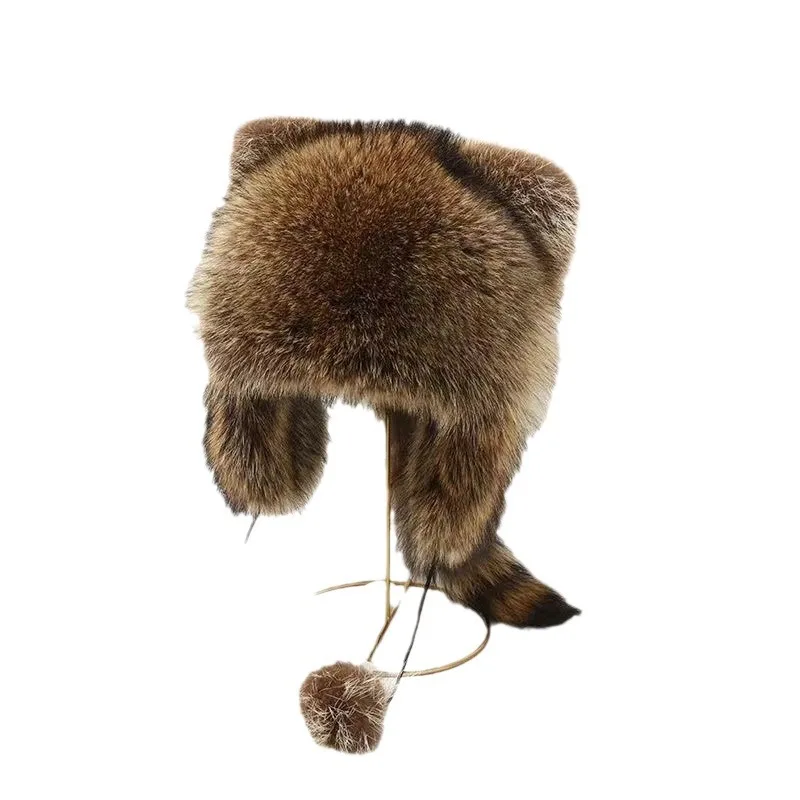 2-8Y Kids Plush Russian Plush Hat Winter Mongolian Hat Thicken Kids Raccoon Tail Hat for Kid Teens Keep Warm Cap Child Beanies