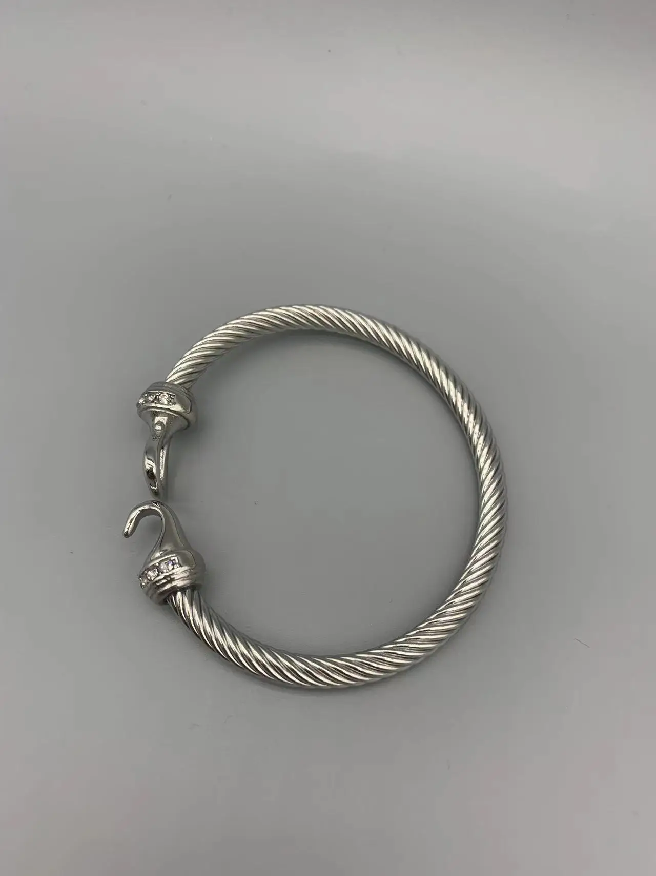 Le Han Jewelry Silver Cable Buckle Bracelet With Clear Cubic Zirconia 6MM