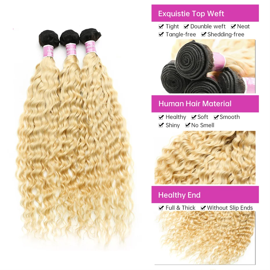 1B 613 Ombre Honey Blonde Color Deep Wave 28 30 Inch 1 3 4 Bundle Deal Remy Brazilian Hair Weave Curly Human Hair Extension