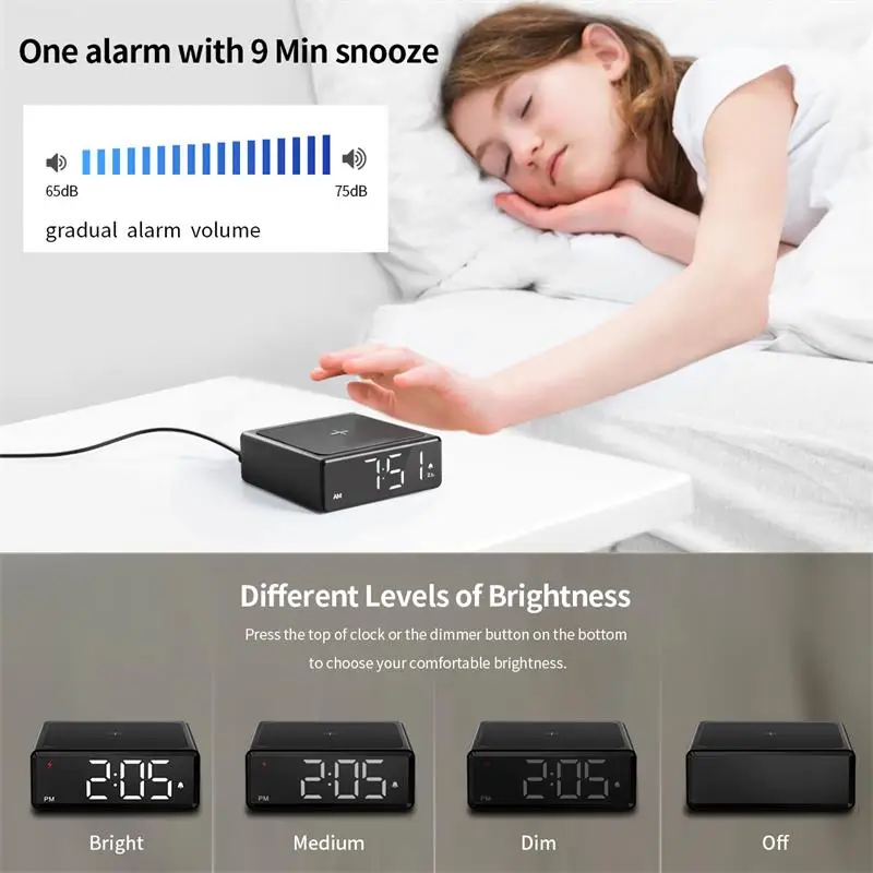 NOKLEAD Phone Wireless Charger Clocks LED Electric Alarm Clocks