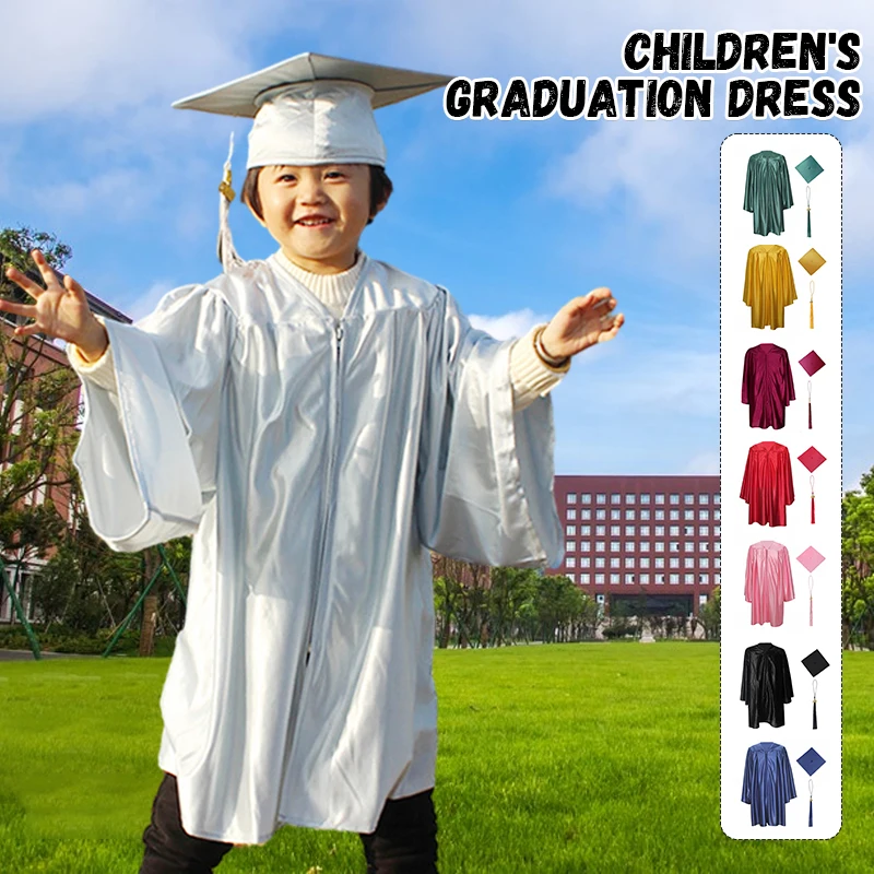 91-138cm Children Graduation Costume Kindergarten Bachelor Gown Academinc  Uniform Boy Gilr Photography Performance Robe Hat Set - AliExpress 200000532