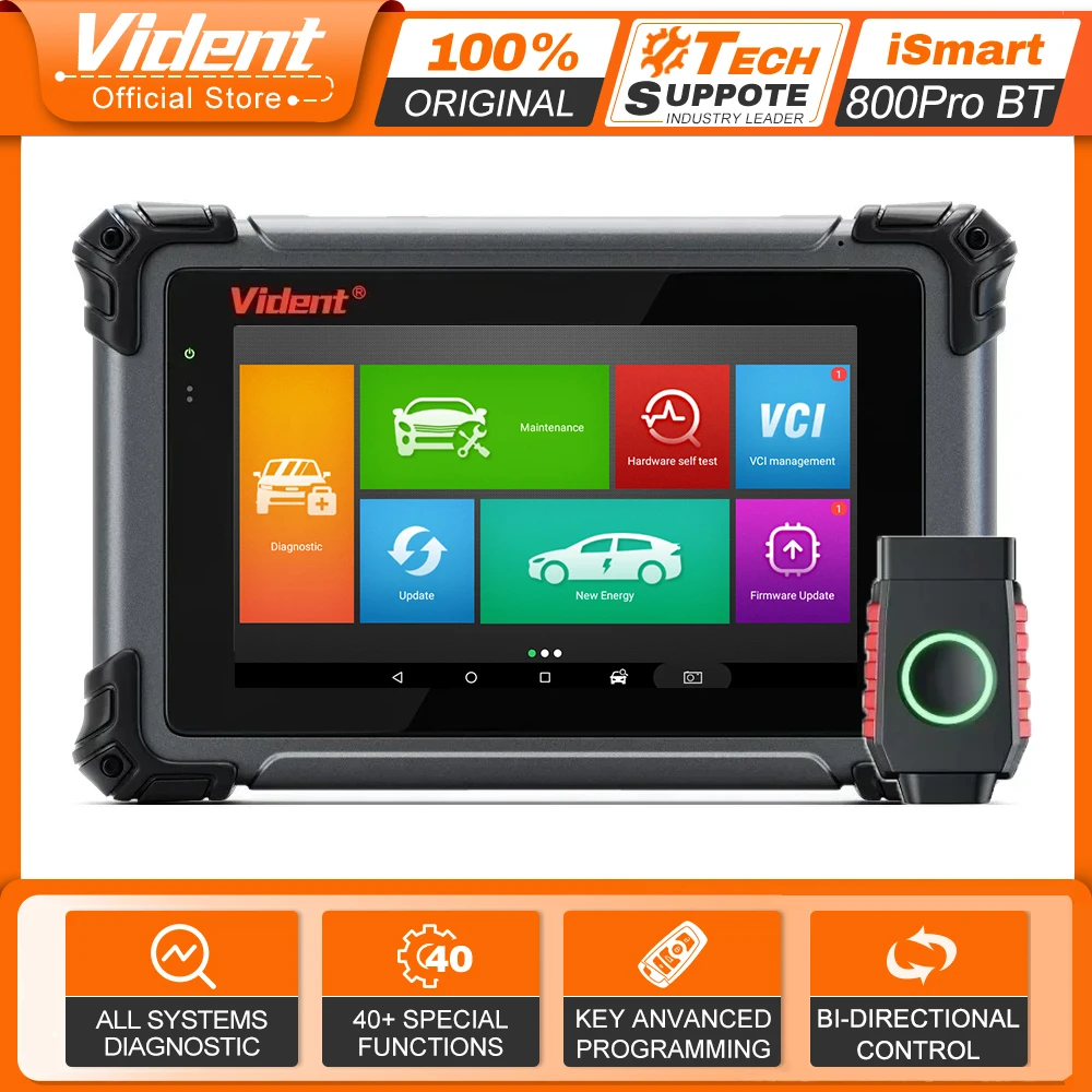VIDENT iSmart800Pro BT Car Diagnostic Tool EEPROM Chip Reader Bidirectional Control 40+ Reset OBD2 Auto Scanner CAN FD&DoIP