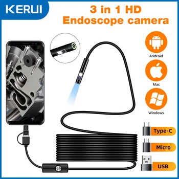 KERUI 7mm 3-in-1 Endoscope Camera Dual/Single Lens Mini Camera for Android PC Waterproof Inspection Borescope for Pipeline Car 1