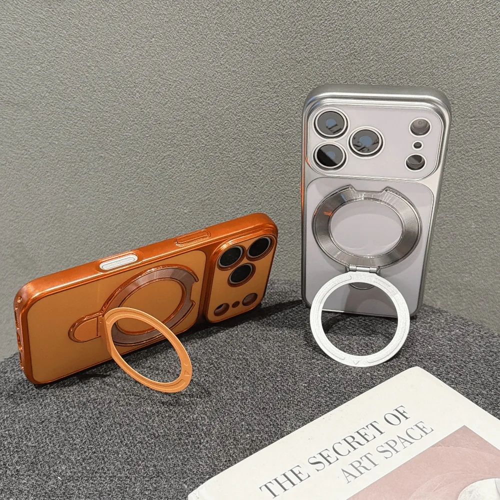 Luxury Plated Magnetic Kickstand Minimalist Solid Color Phone Case