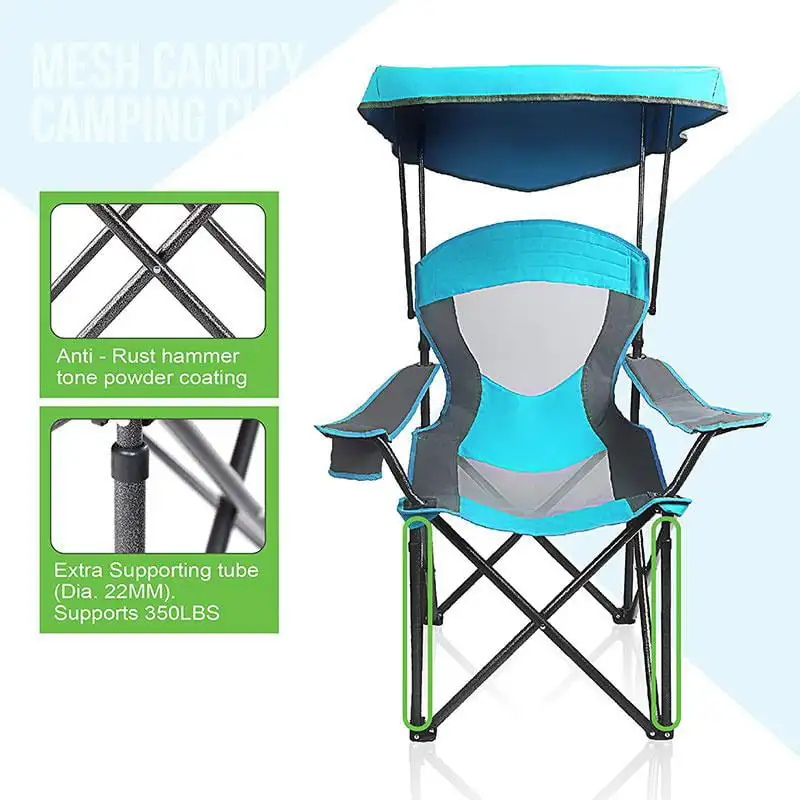 Folding Camping Chair with Shade Canopy, Heavy Duty Steel Frame with Carry  Bag and Cup Holder, Enamel Blue - AliExpress