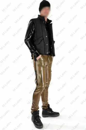 Latex Gummi Men's Causal Pants Overalls Side Trims Pockets Cool 0.4mm