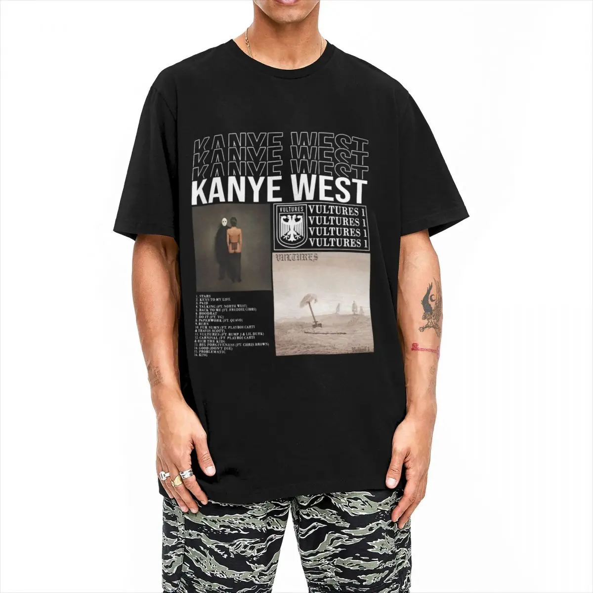Vintage Vultures 1 Album Kanye West T Shirt Uomo Donna 100% Cotone Hip Hop Ty Dolla Sign Rap Tee Shirt Vestiti Originali