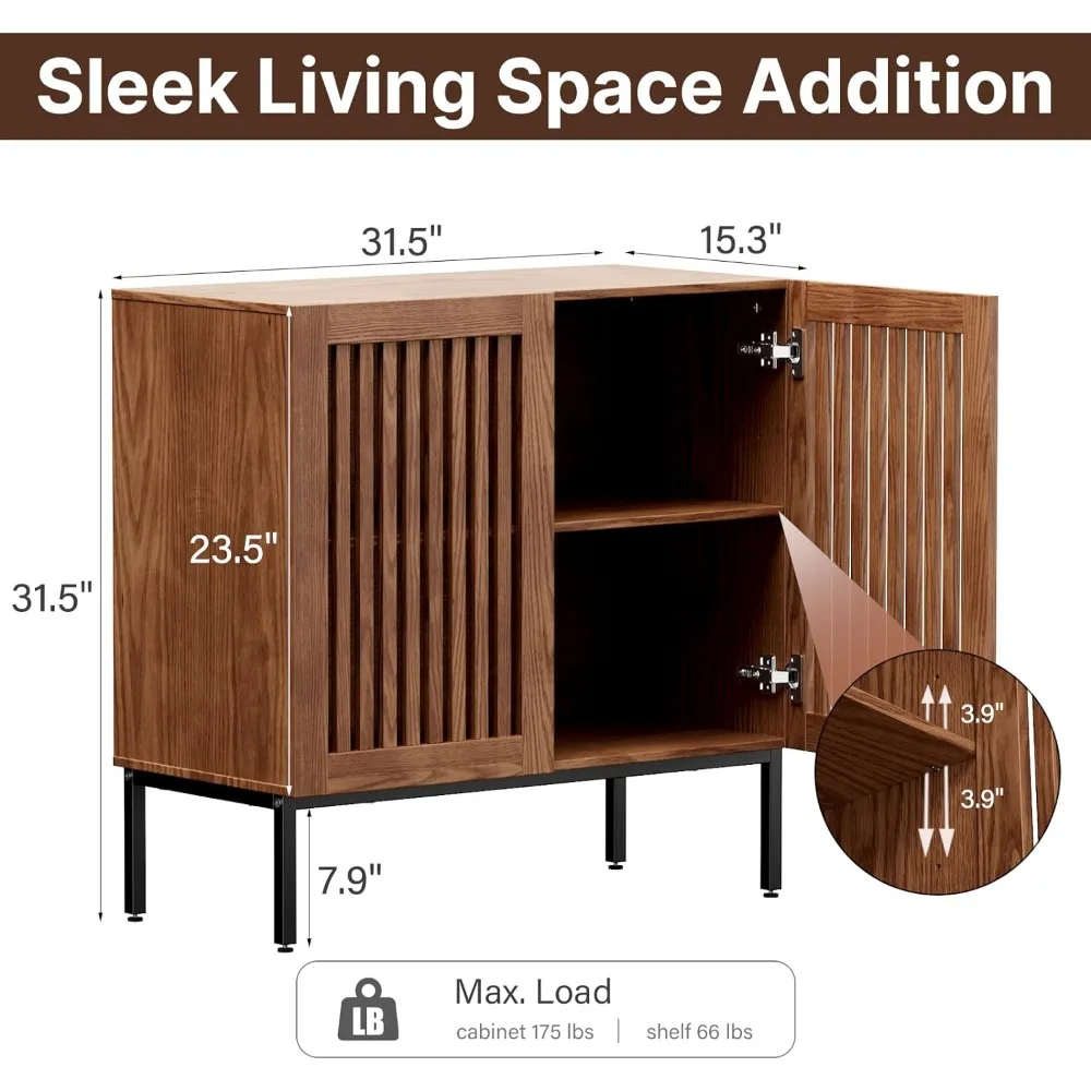 Set of 2 Accent Storage Cabinet with Doors and Adjustable Shelf, Modern Sideboard Buffet Cabinet for Dining Room, Kitchen,