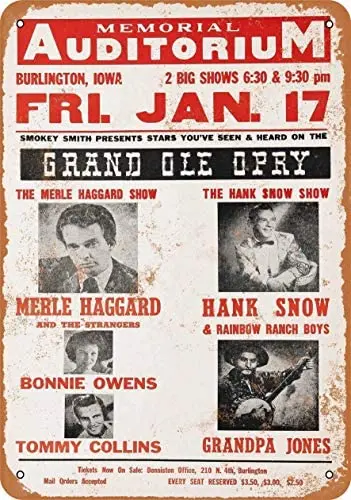 

Metal Vintage Tin Sign 1967 Merle Haggard in Iowa-Metal Tin Signs, Home Kitchen Wall Retro Poster Plaque Mural Bar Pub Coffee
