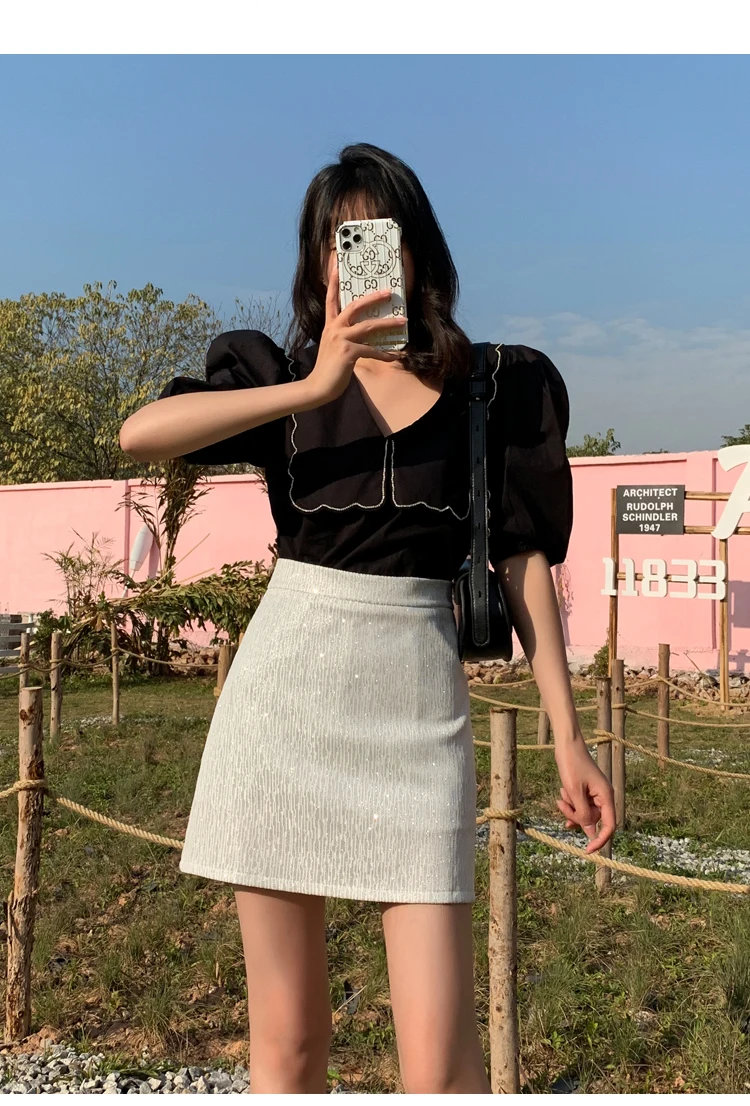 Skirt Women Clothing Bright Silk 2021 Summer fashion A-Line Short Skirts High Waist Female Mini Skirts Womens Black Jupe Femme maxi skirt