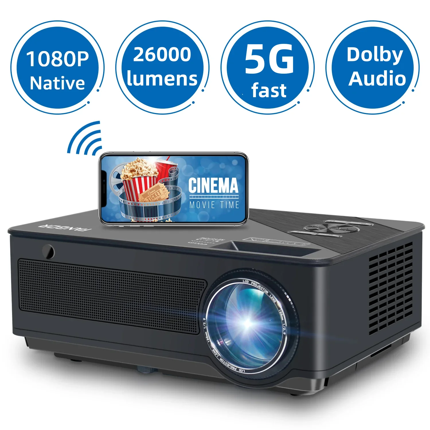 Full HD 1080P Projector 4K Video Dolby Audio Smart bluetooth WiFi 6 Supported 1200ANSI Home Theater Cinema Projectors USB HDMI