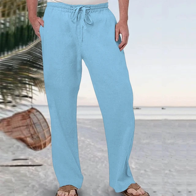 OrcaJump – Mens Linen Pants Solid Color Full Length Casual Everyday Beach  Straight Slim White Black Drawstring Elastic | Lässiger mann, Männerhosen,  Hosen
