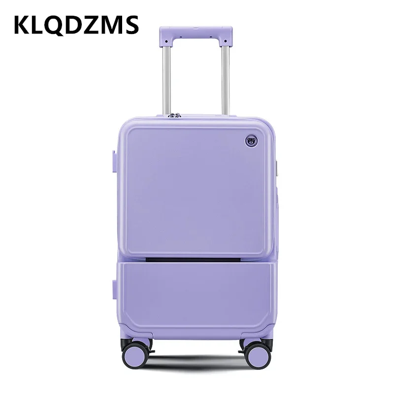 

KLQDZMS High Quality Suitcase Front Opening Trolley Case 20 Inch PC Boarding Box 24” USB Charging Aluminum Frame Luggage