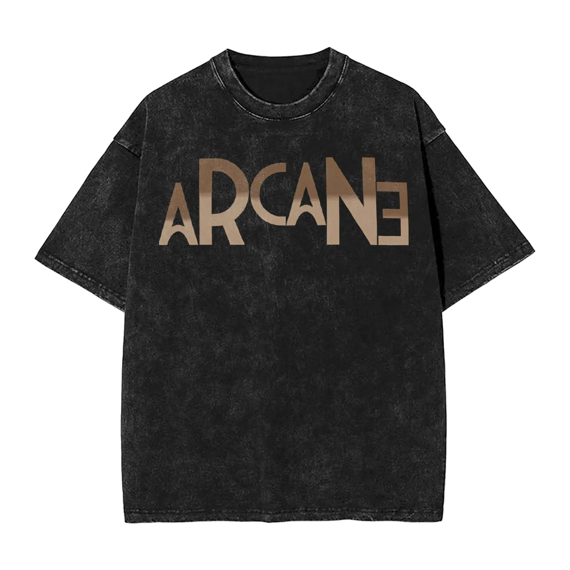 Arcane-Themed Men's Washed Novelty Tee - Short Sleeve Crew Neck 100% Cotton Shirt