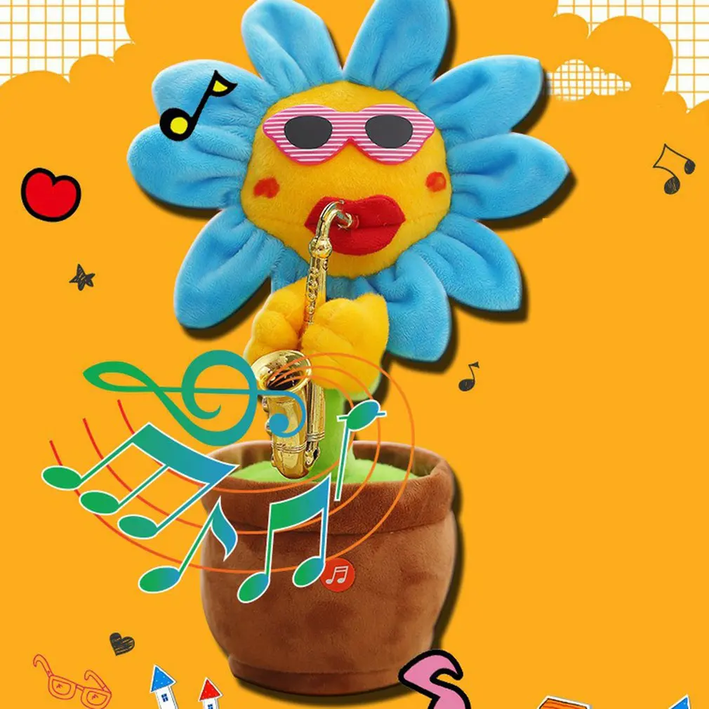 Dancing Sun Flower Talking Plush Toy Electronic Toy with Song Plush Sun Flower Potted Early Education for Kids Electric