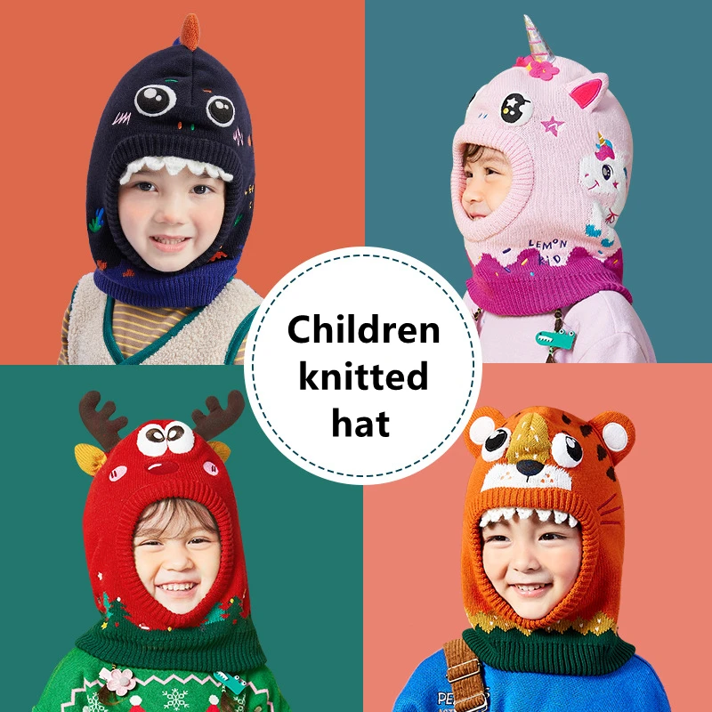 New Winter Cute Children Cartoon Unicorn Scarf Gloves Hat Double Fleece Warmth Boy Girl Child Autumn Windproof Knit Hat 1