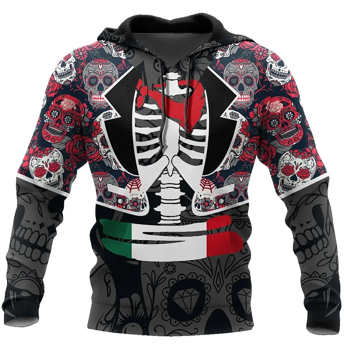 thumbnail image 1 of Sudadera con capucha unisex de estilo hip hop de estilo informal, estilo retro medieval, con estampado 3D de calavera y oración para hombre, 1 of 5