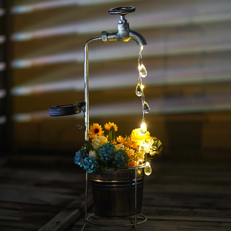 

Solar Watering Tap Lights Iron Planter Lantern Led Light Waterproof Yard Outdoor Lights Garden Decoration Outdoor Landscape Lamp