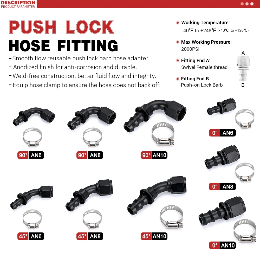 Oil Line Fitting Adapter Reducer Expander Fitting Universal AN6 AN8 AN10 Push-on Hose End Fittings Fuel Oil Cooler Hose Fitting
