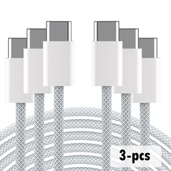 Ice Blue 60W Fast Charging USB - C Cable | Braided Nylon Type - C to Type - C Cord - 0.5m (White - 3pcs)