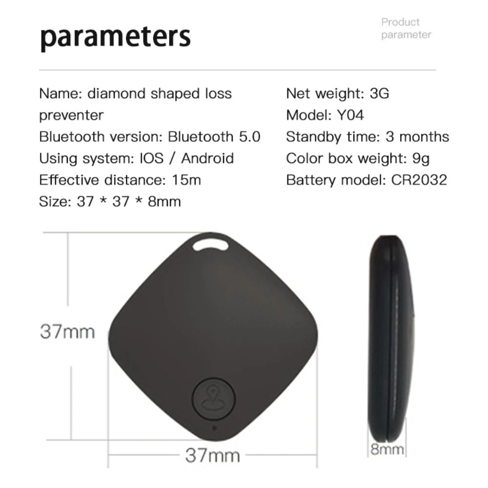 Diamond shaped Anti loss Device Two way Object Finding Function Alarm Bluetooth Locator APP Positioning Search