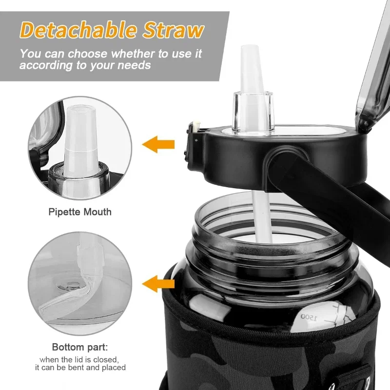 Water Bottle sleeve Sleeve Holder Straw Men Women Jug For Gym Workout Sports 2 Liters water bottle sleeve