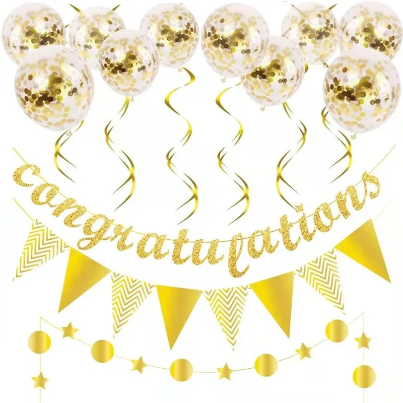 Palloncini Di Congratulazioni Con Paillettes Dorate Banner Hanging Swirl Falg Per Decorazioni Murali In Aula Decorazioni Per Feste Di Laurea In Pensio