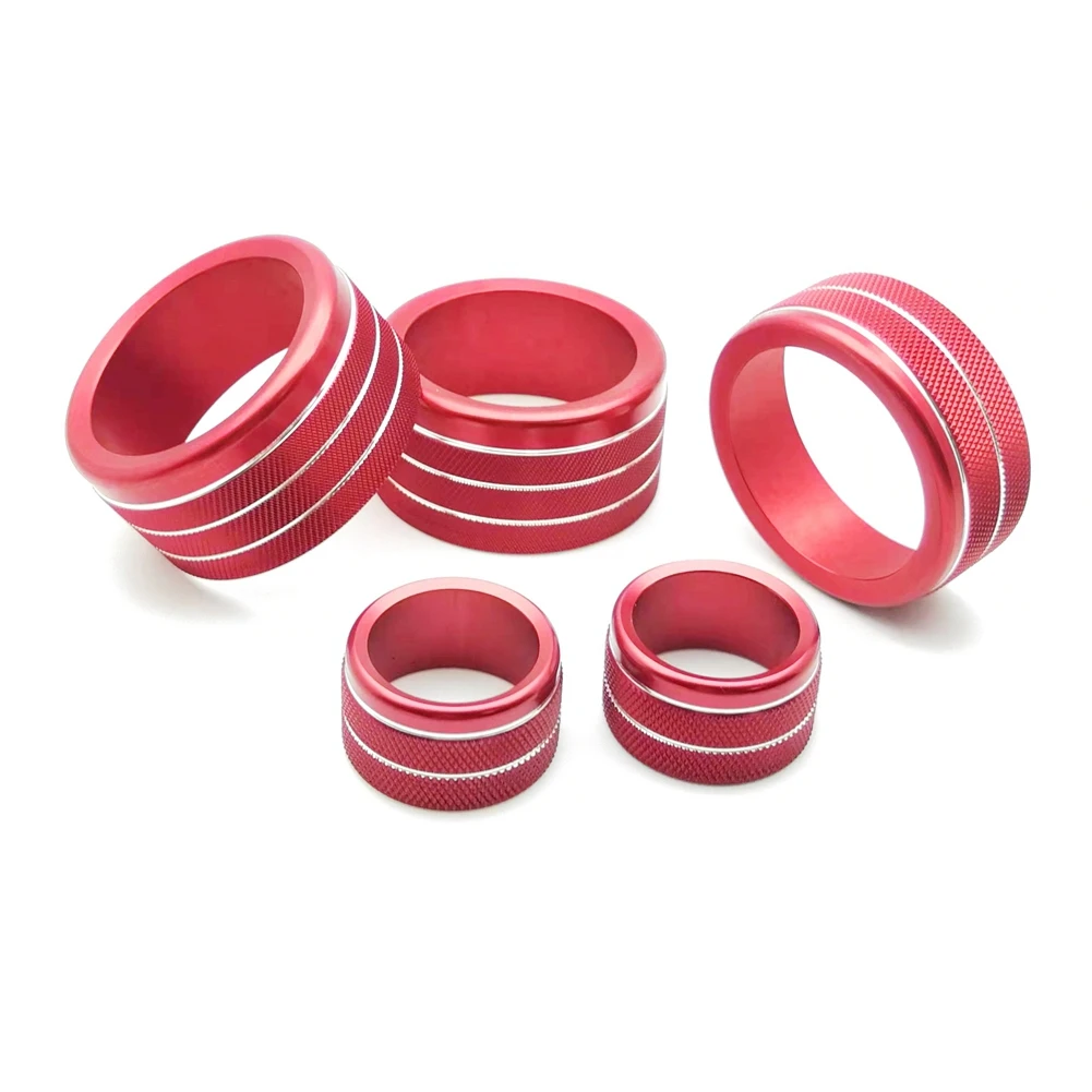 

5PCS Car Air Conditioner Volume Knob Ring for Toyota -Tundra 2014-2021 AC Vent 4WD Wheel Drive Button Cover Trim, Red