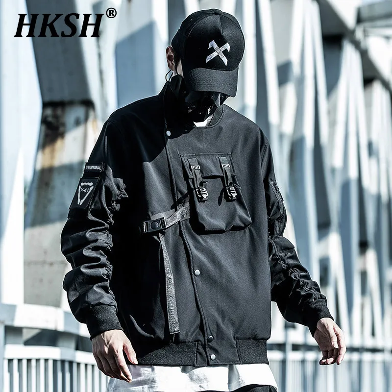 

HKSH China-chic Fashion Flight Jacket Men's Spring And Autumn New Loose Fashion Brand Dark Style Baseball Techwear Coat HK0169