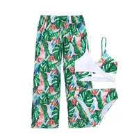 Girls Swimsuit Size 14 Toddler Girl's 3 Piece Swimsuits Bikini Leaves Prints Rullfe Bathing Suit Briefs Kids Swimwear for Girls 2
