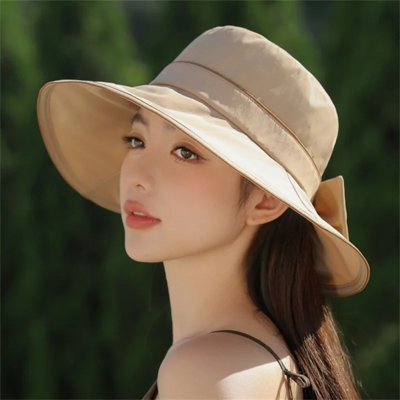 

Korean Style New Fisherman Hat For Spring And Summer Women's Vacation Sun Hat With Large Brim Elegant Bowknot Summer Sunscree