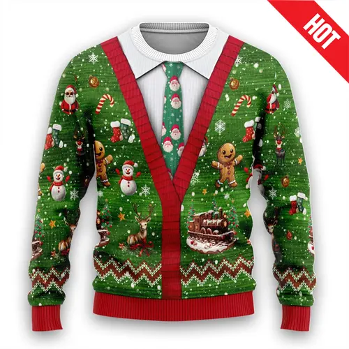 Men Women New Year Eve Xmas Sweatshirts Kid 3D Funny Suit Print Holiday Party Jumper Top Couples Pullover Ugly Christmas Sweater - Image 10