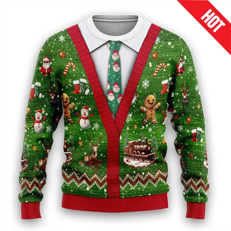 Men Women New Year Eve Xmas Sweatshirts Kid 3D Funny Suit Print Holiday Party Jumper Top Couples Pullover Ugly Christmas Sweater - Image 10