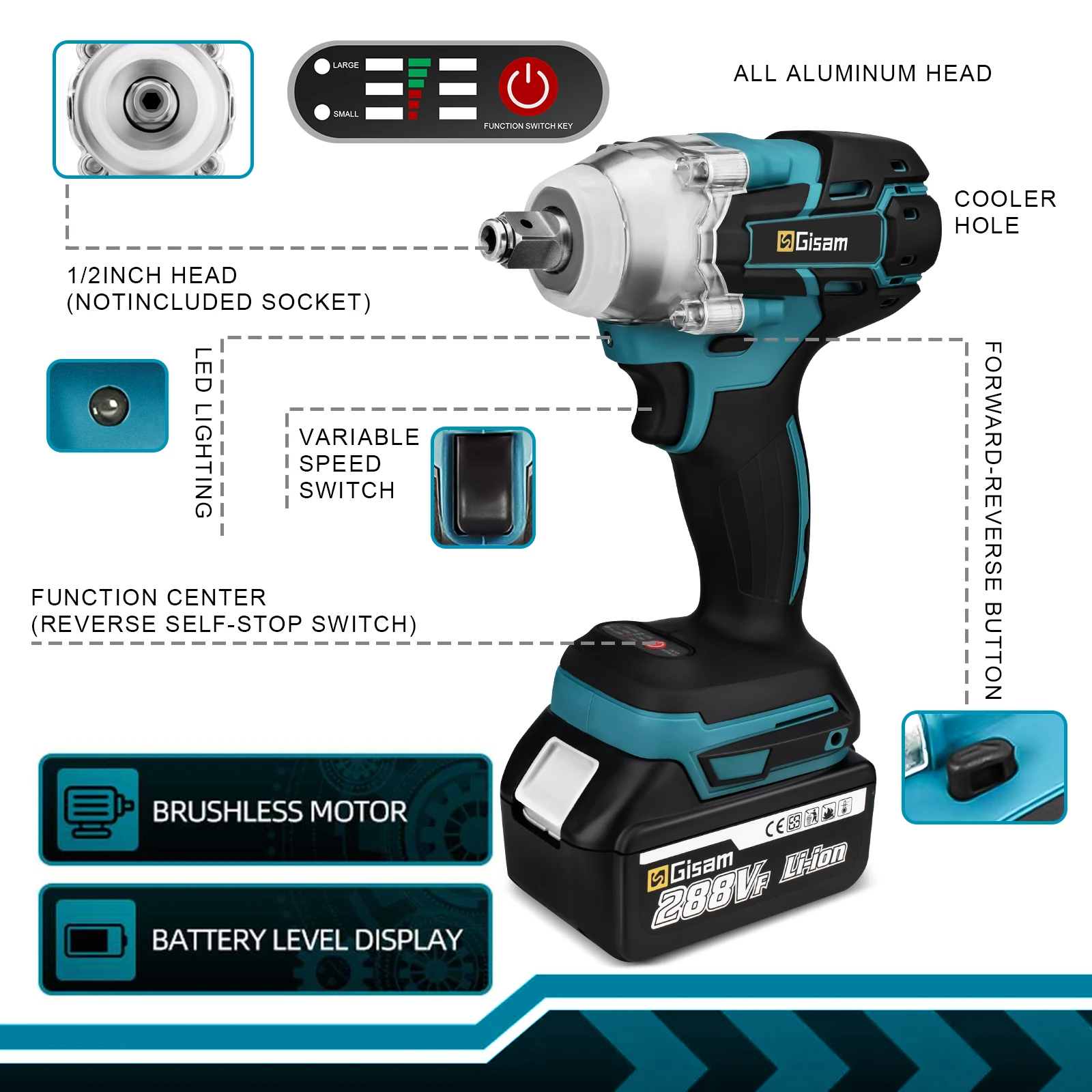 520N.M Brushless Electric Impact Wrench Cordless Electric Wrench 1/2 inch Screwdriver Socket Power Tools for Makita 18V Battery 3