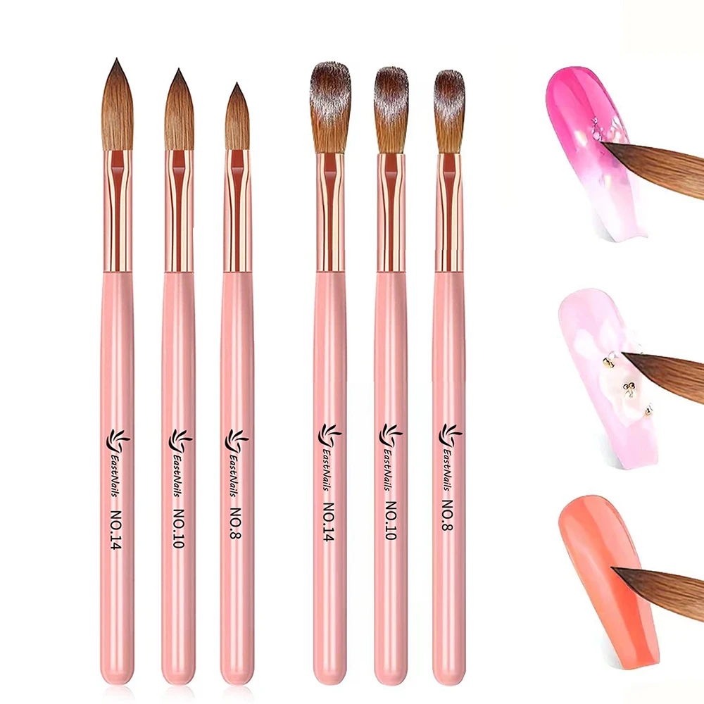 Pink Handle Acrylic Nail Brush Size 16/18/22 mm Acrylic Application Nail Brushes Pen Professional Powder Extension Carving 2