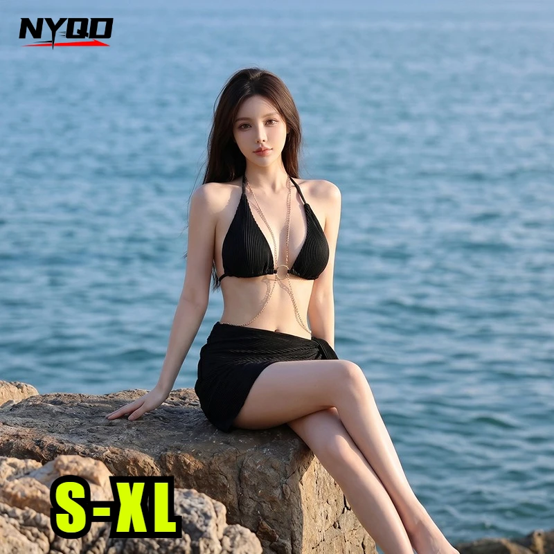 2026 여성용 블랙 체인 섹시 비키니 원피스 온천 해변 휴가 프리미엄 수영복 여..