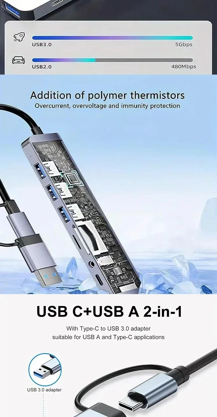 8-in-1 Usb-c Hub With Sd Tf Card Reader And Usb Port For Laptop_voghion.com