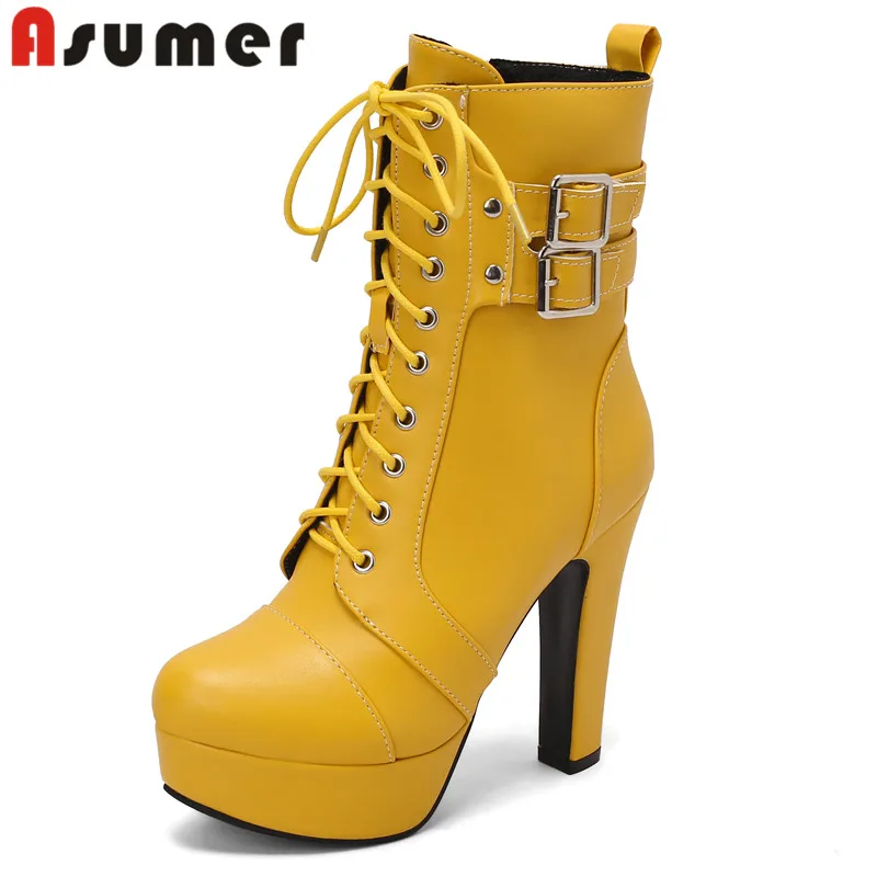 

ASUMER 2024 Size 34-50 New Pu Buckle Zipper Winter Boots Office Ladies Narrow Band Ankle Boots Thick High Heels Platform Shoes