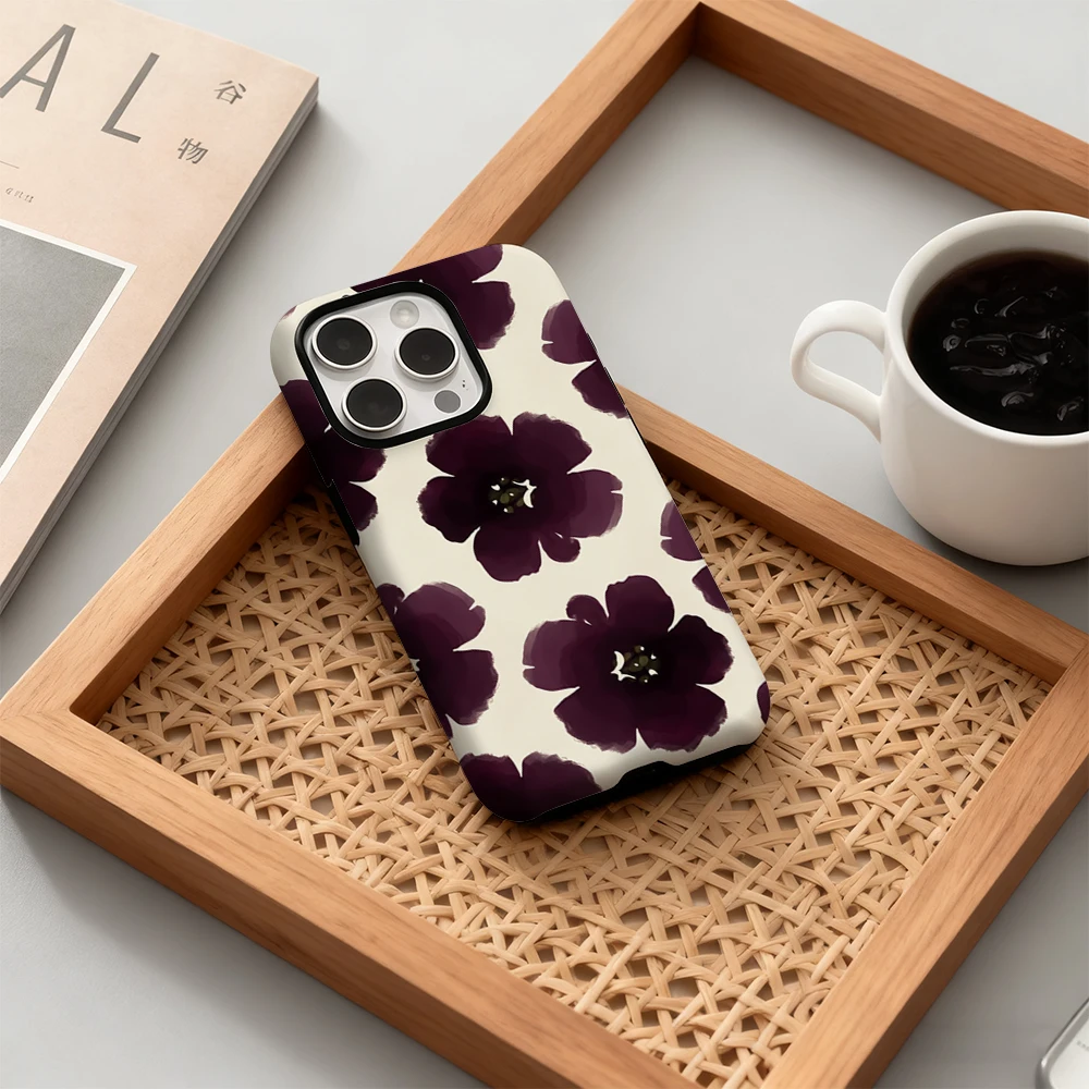 Plum Watercolor Blooms Double-Layer Phone Case