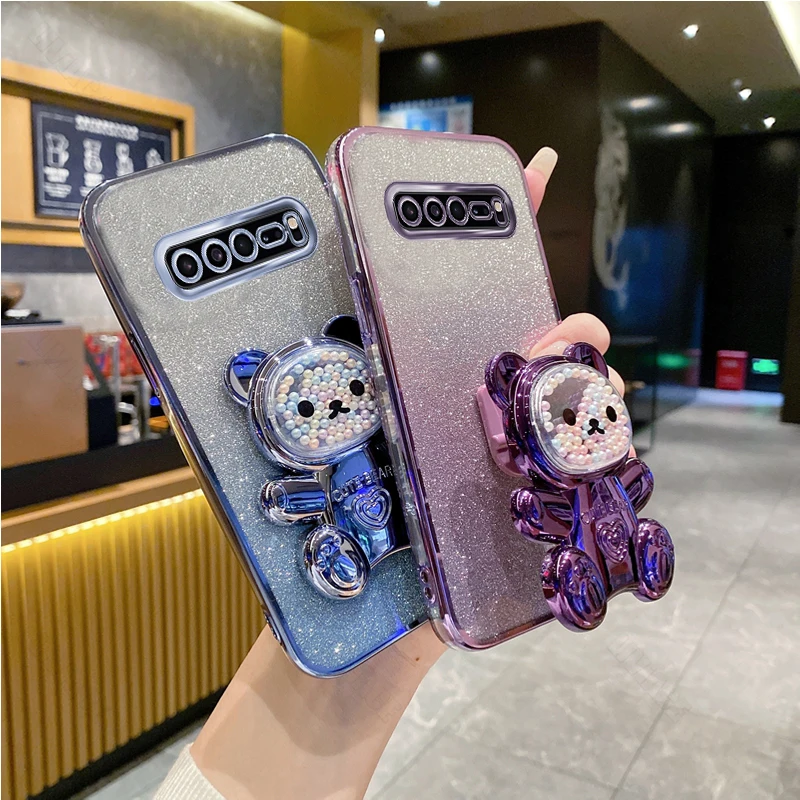 S 10 Glitter Bling Bear Silicone Phone Holder Case On For Samsung