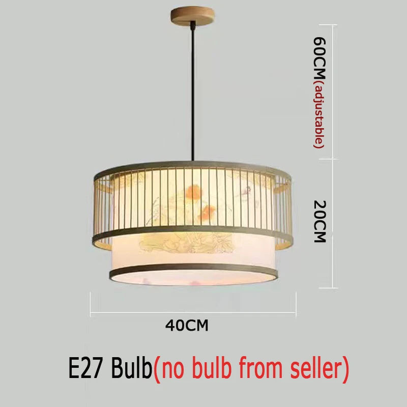 Japanese Style Bamboo and Wood Woven Pendant Light Chinese Dining Table Chandelier E27 LED Indoor Lighting Fixtures Home Decor